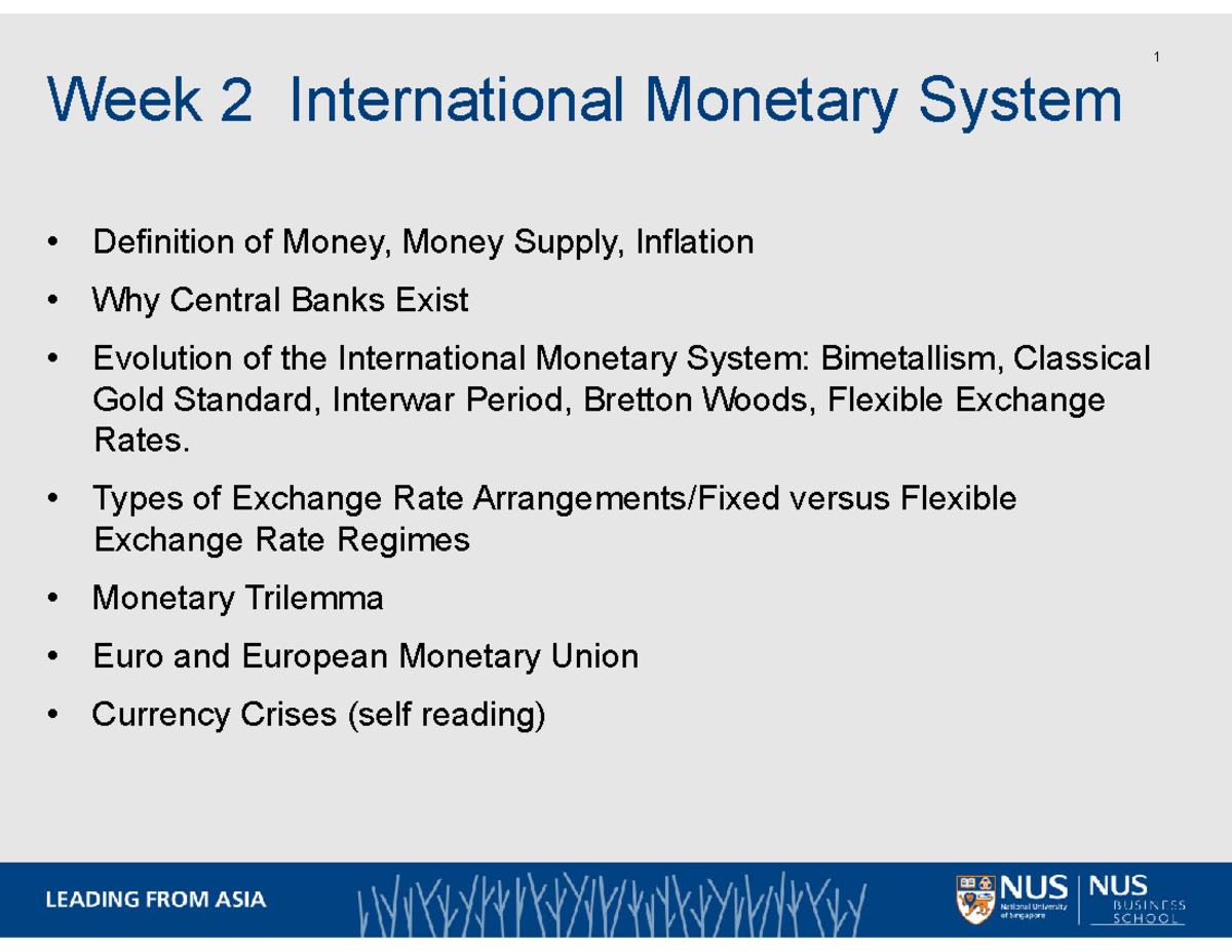 Week 2 - LECTURE: International Monetary System & Money Dynamics - Studocu