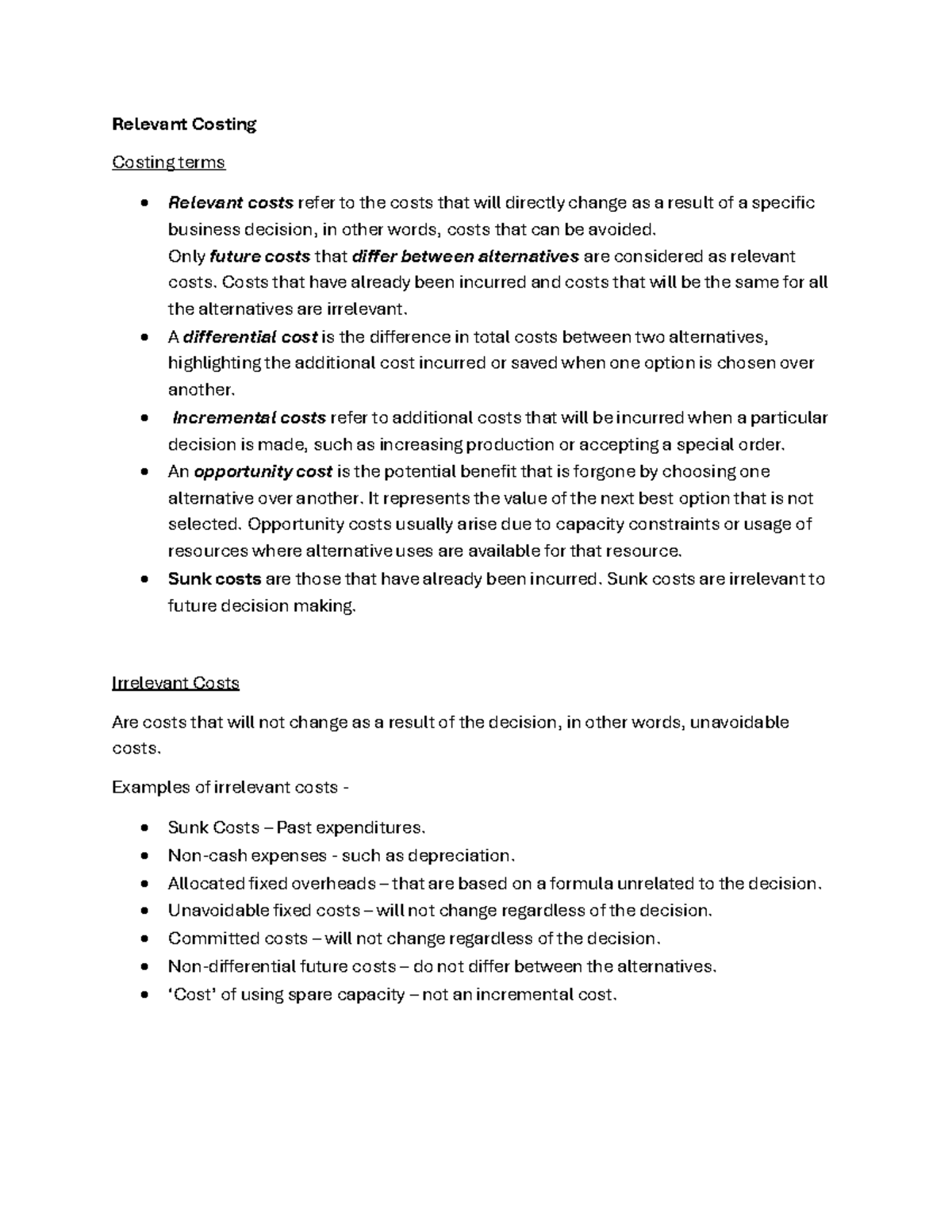 Relevant Costing Summary for Business Decisions: Analysis & Insights ...