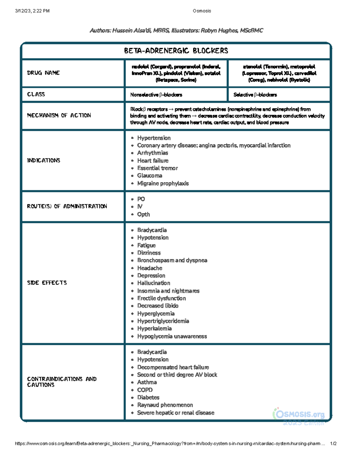 Nursing Pharmacology: Beta-Adrenergic Blockers Overview (Osmosis) - Studocu