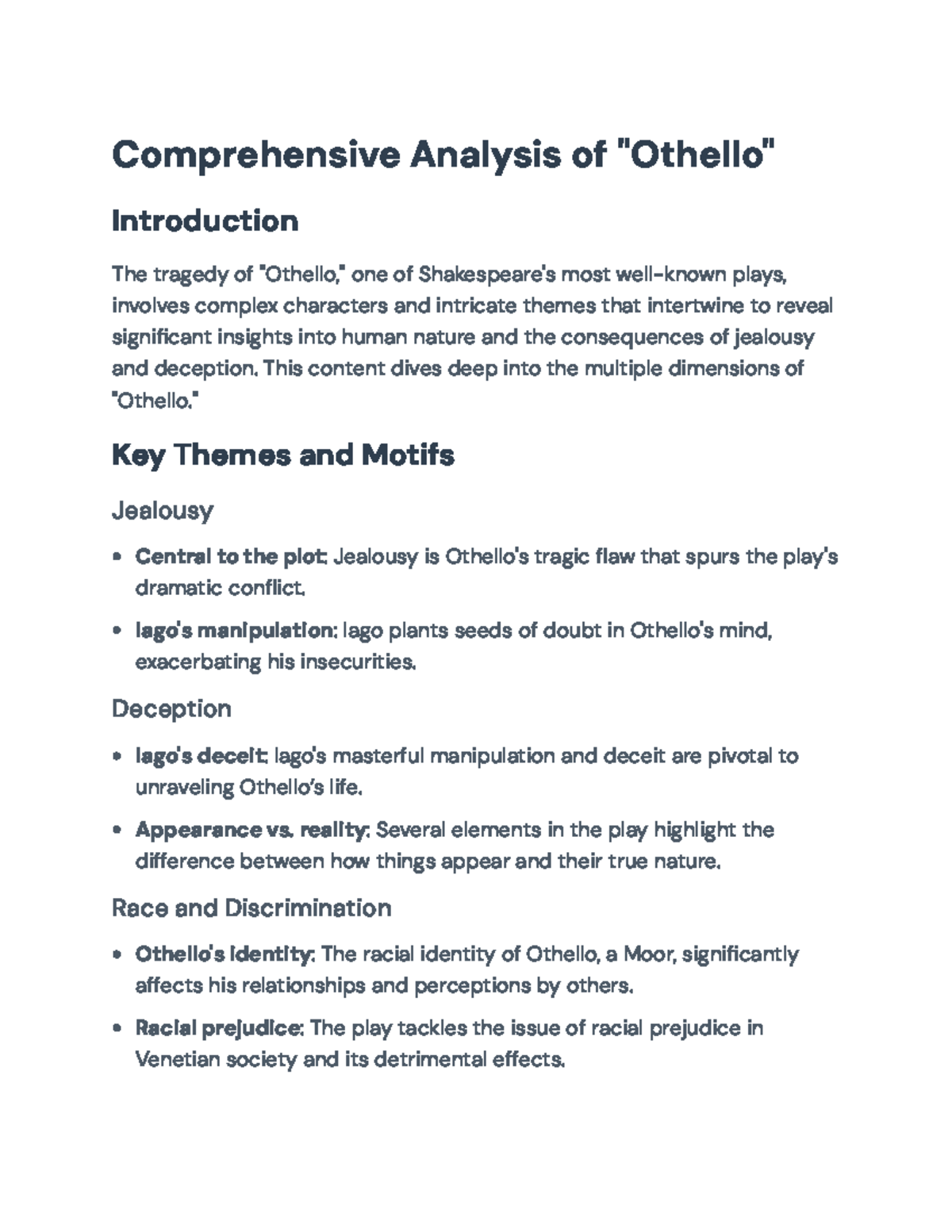 Comprehensive Analysis of Shakespeare's "Othello" Themes & Characters ...