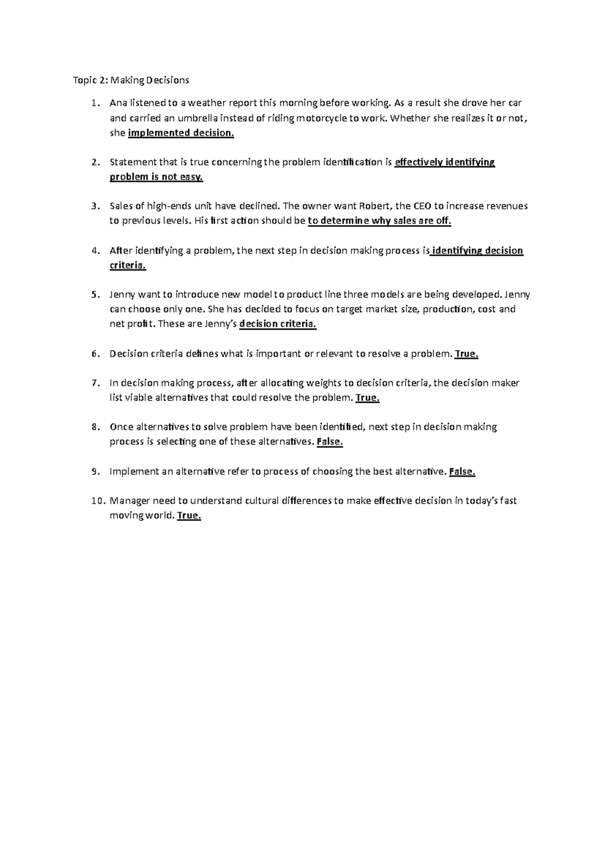 Topic 2: Decision Making Practices - Part 4 Analysis and Strategies ...