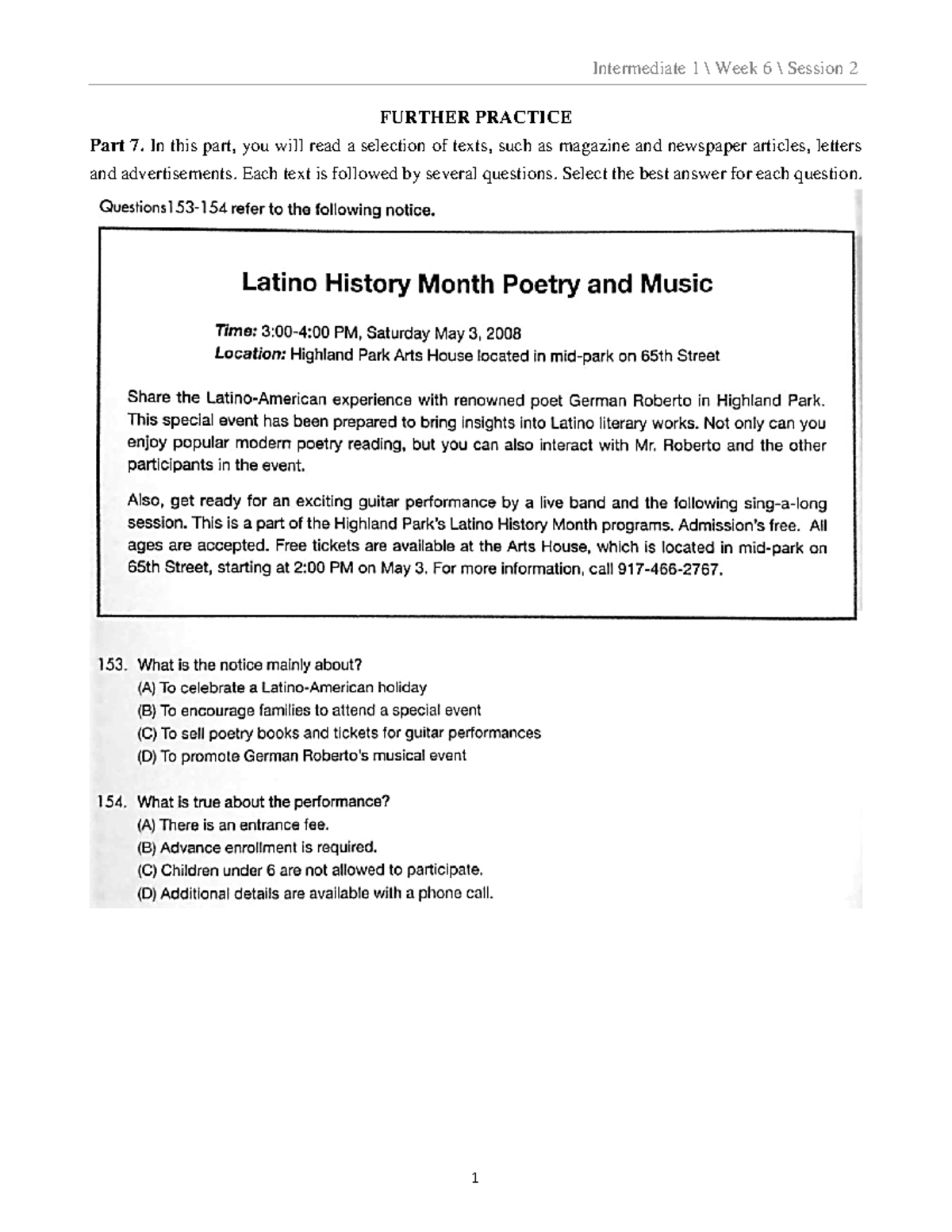 Tc1 Week6 Session 2 Handout Tiáº Ng Anh Sæ Trung Cáº P 1 Intermediate 1