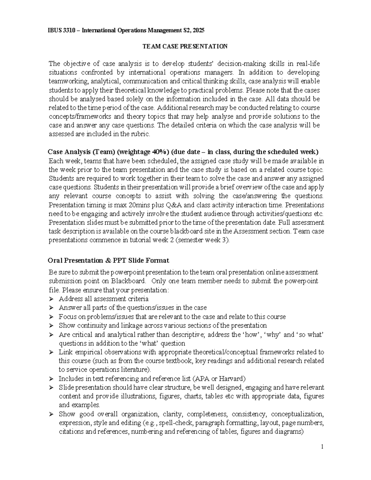 IBUS 3310 S2 2025 Team Case Analysis Presentation Guide - Studocu