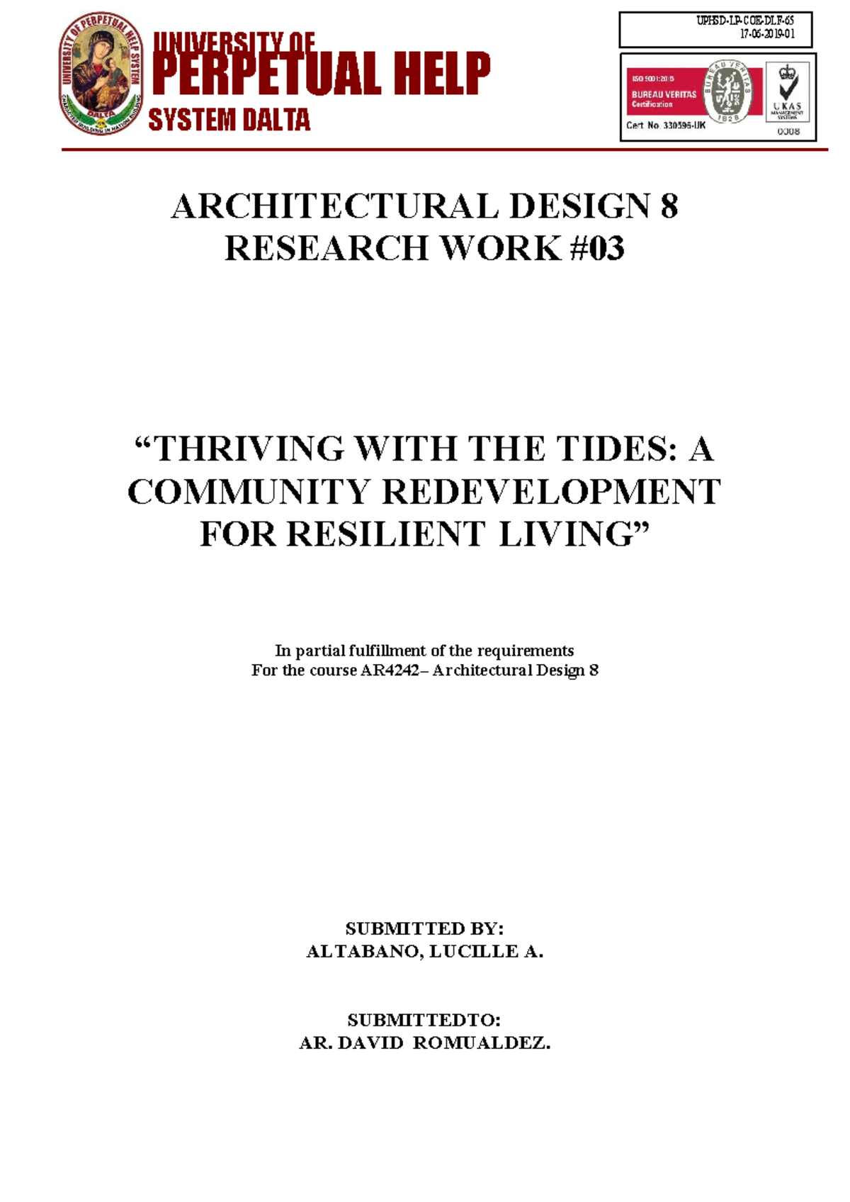 Architectural Design 8: Resilient Community Redevelopment for Pugad ...