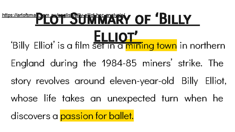 BIL 101: Plot Summary of Billy Elliot - A Dance of Dreams - Studocu