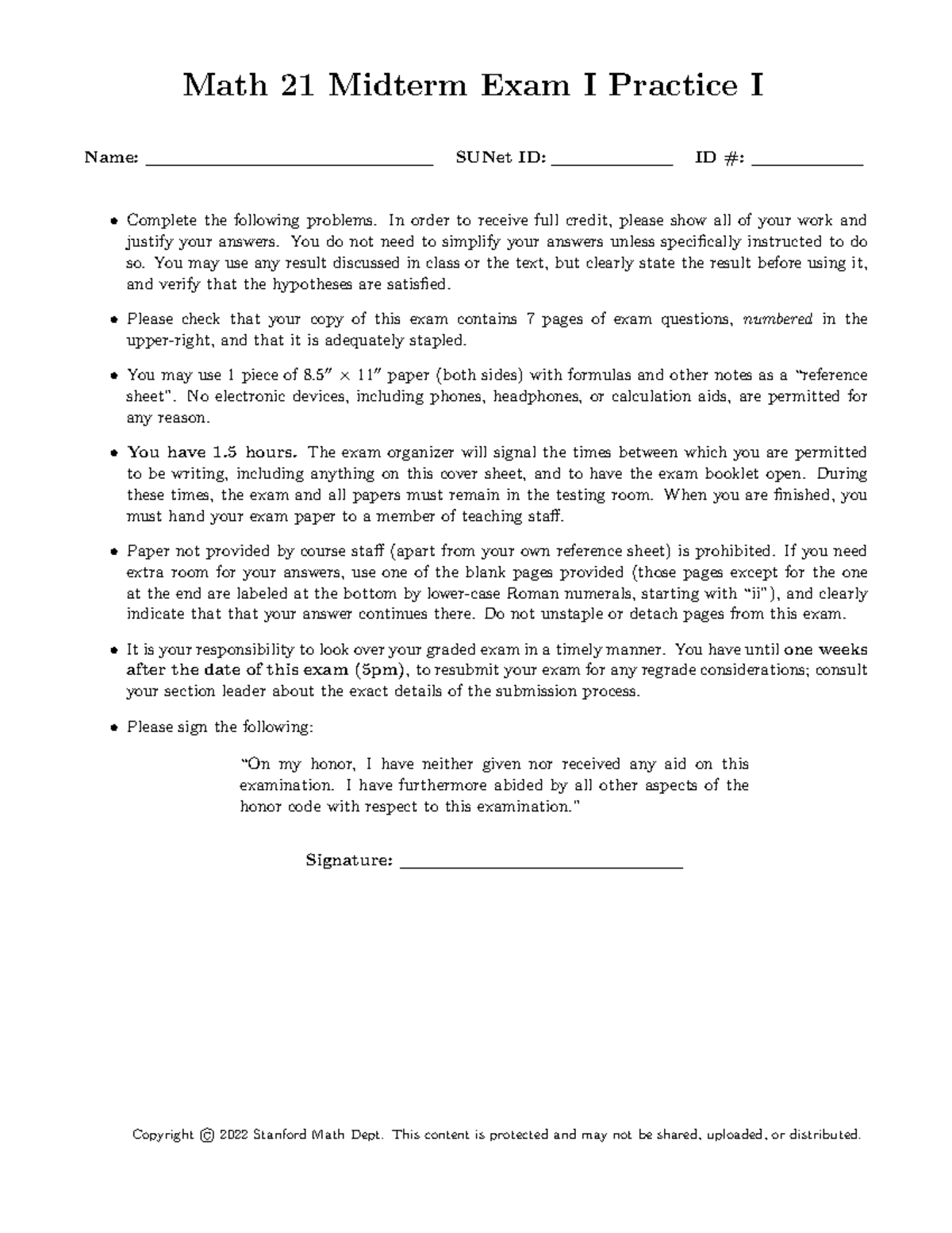 Math 21 Midterm Exam I Practice Test - Fall 2022 Review - Studocu