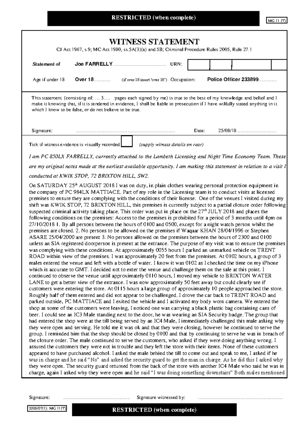 Kwik Stop MG11 Witness Statement - Lecture Notes - Studocu