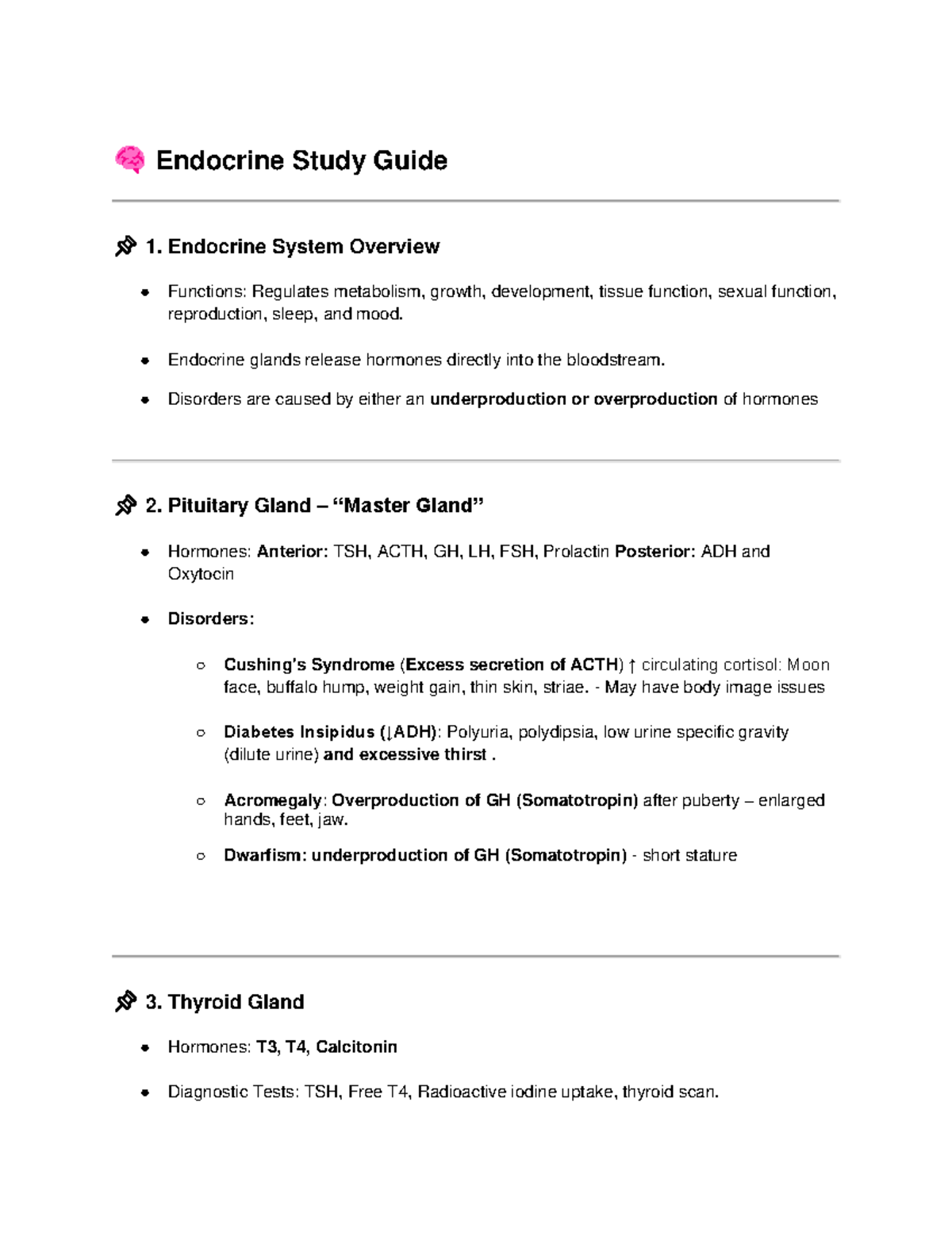 Endocrine System Study Guide: Key Functions & Disorders Overview - Studocu