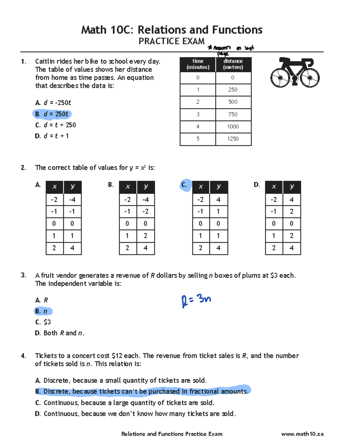Math 10C: Relations and Functions Practice Exam Guide - Studocu