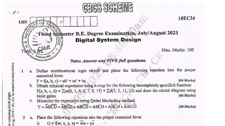 Digital System Design Exam Solutions - 18EC34 - Studocu