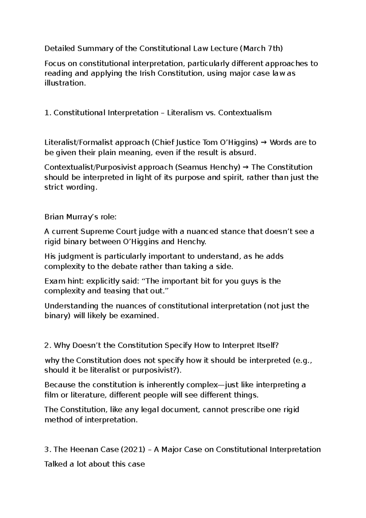 Constitutional Law Lecture Notes: Interpretation & Key Cases (Mar 2023 ...