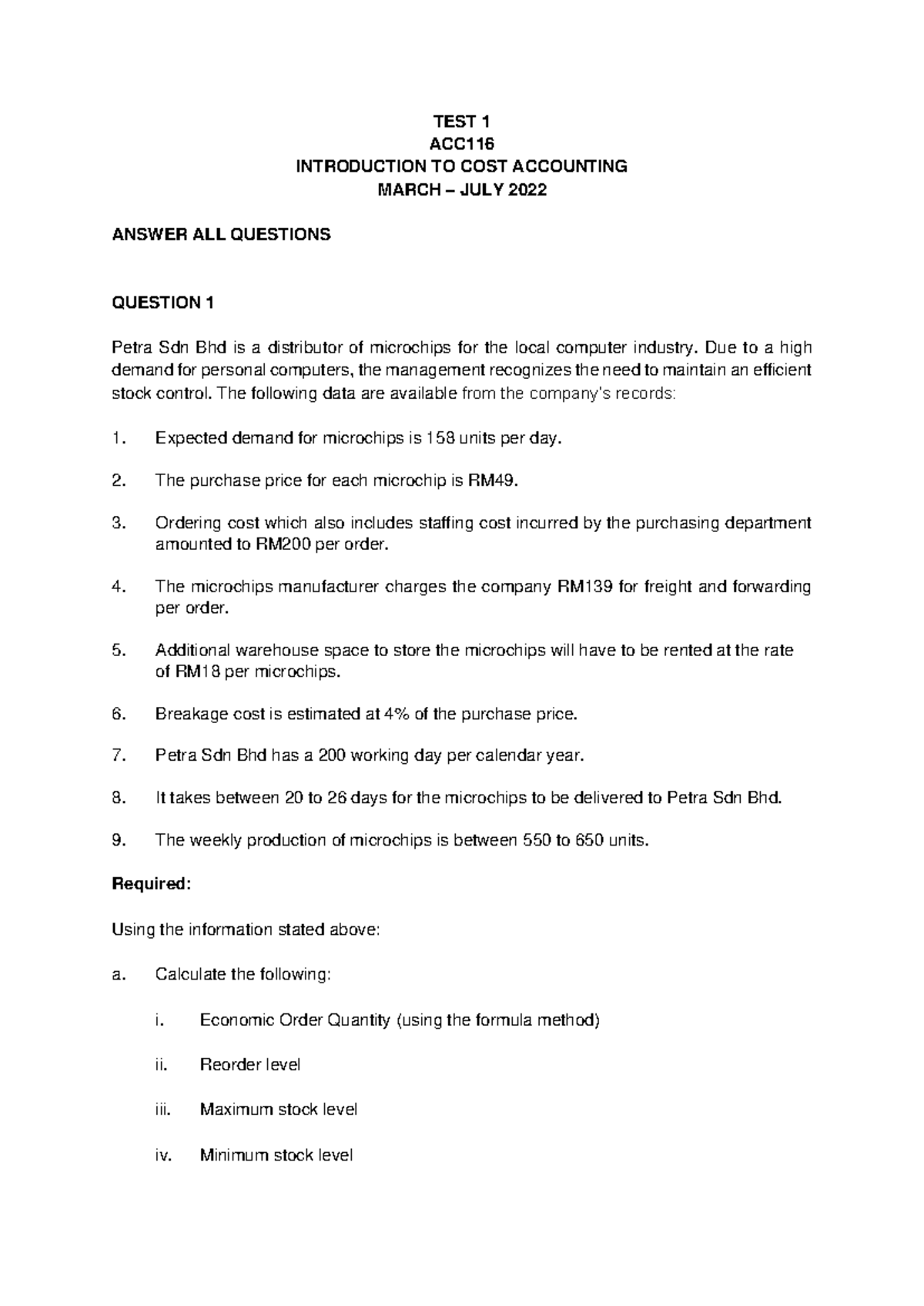 TEST 1 ACC - Cost Accounting Exam Questions & Answers (May 2022) - Studocu