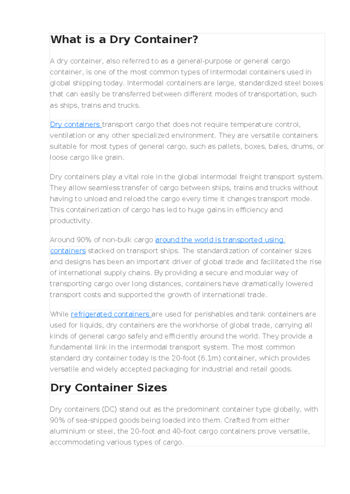 Understanding Dry Containers: Types, Sizes, and Future Trends - Studocu