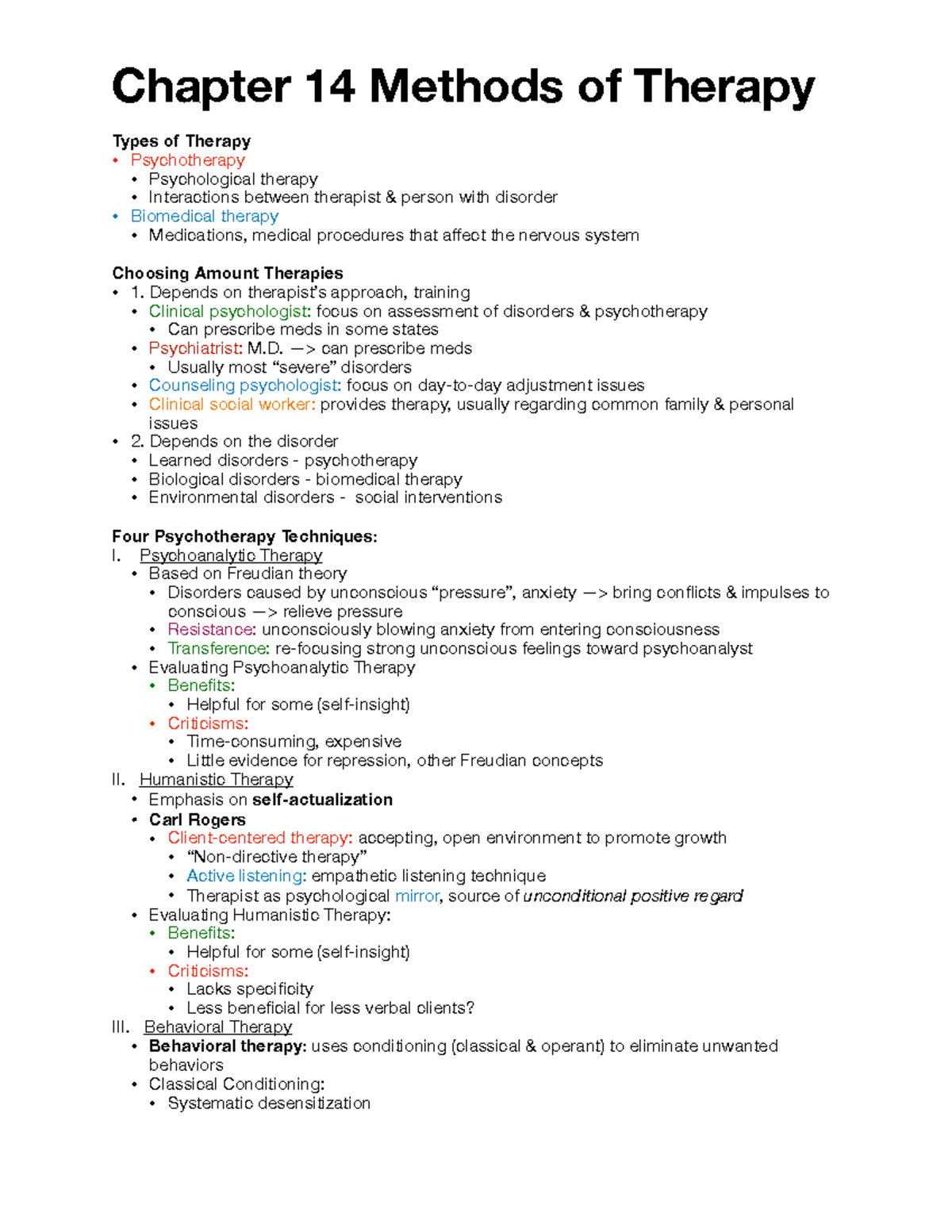 Chapter 14 Methods of Therapy - Chapter 14 Methods of Therapy Types of ...