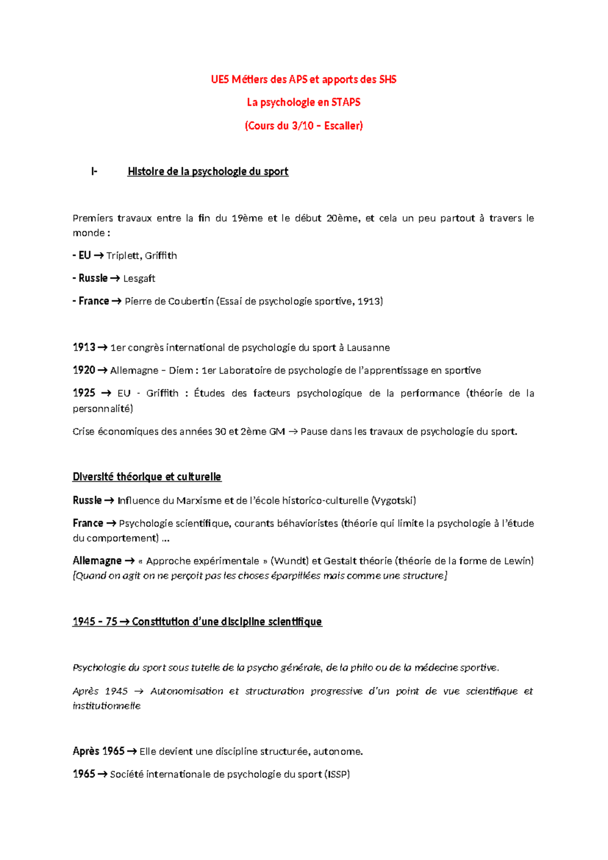 La psychologie du sport en STAPS : Histoire et Évolution des Approches ...