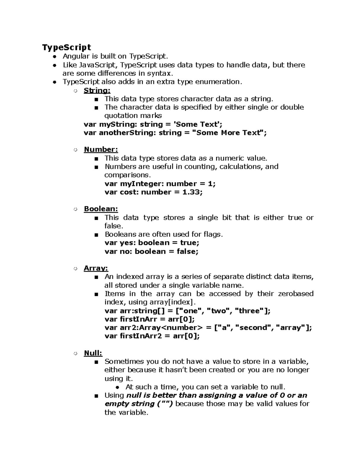 U4-TypeScript: Understanding Data Types and Functions in Angular - Studocu