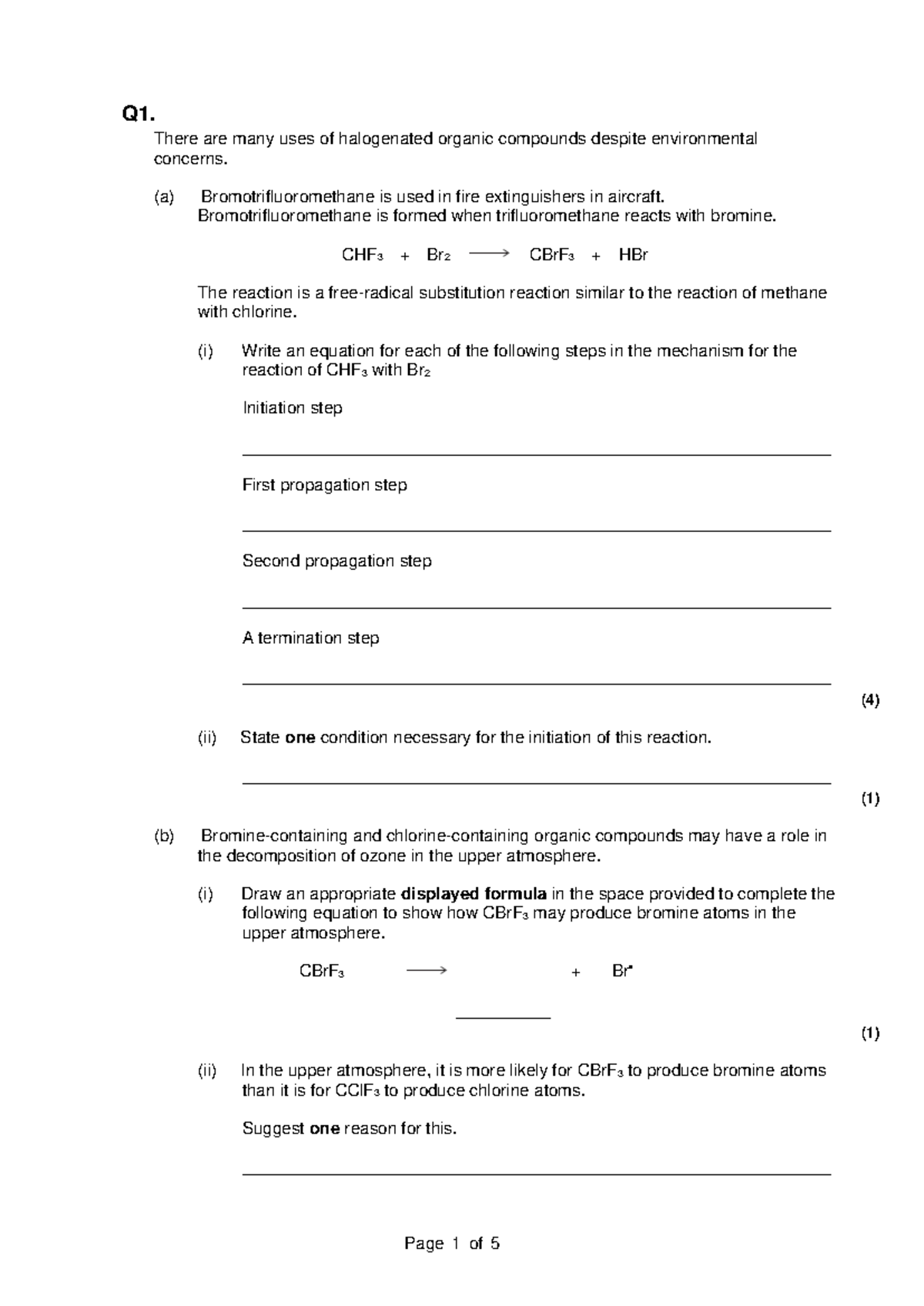 LCM AS Final Exam Papers Revision on Halogenated Organic Compounds ...