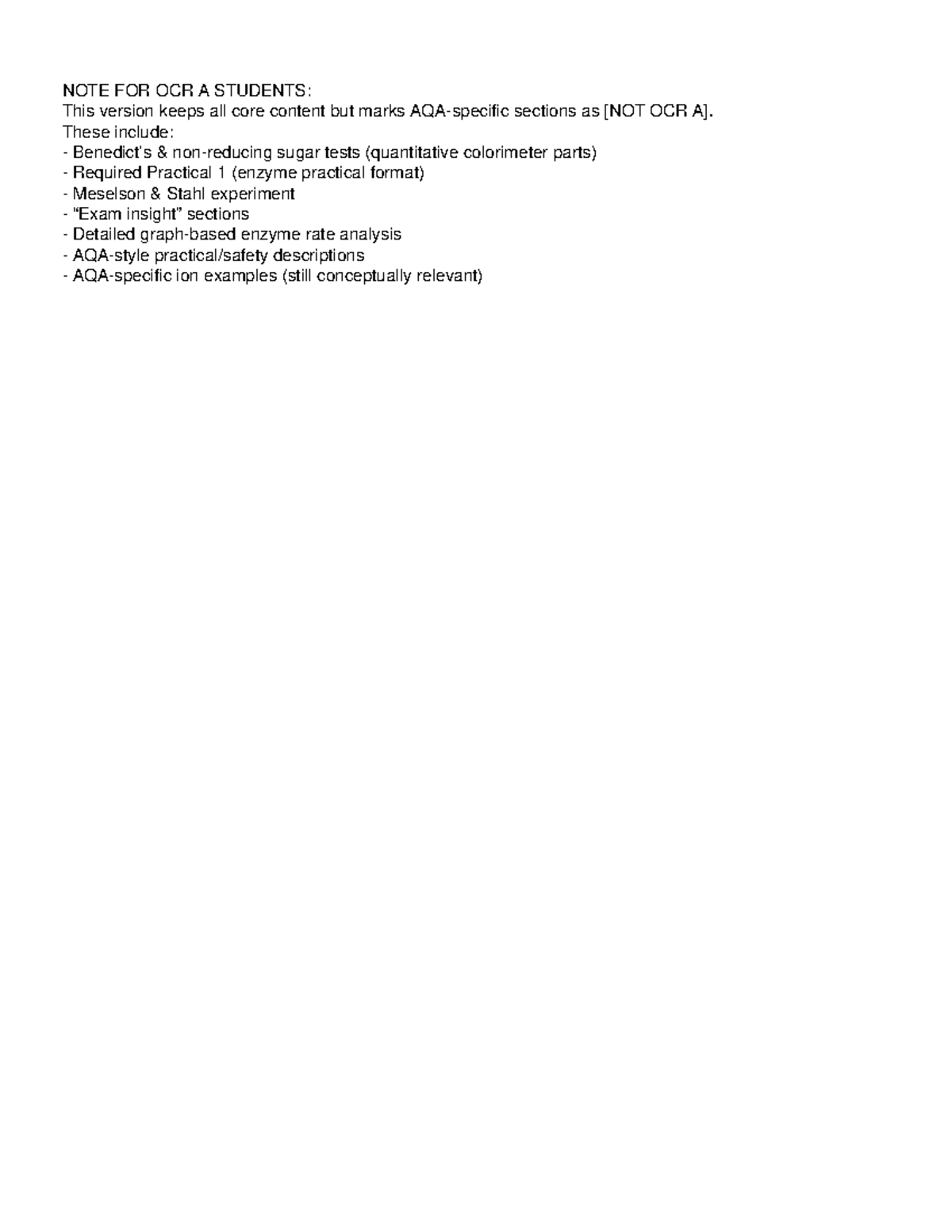 Topic 1: Biological Molecules - OCR A Level Notes (2025) - Studocu
