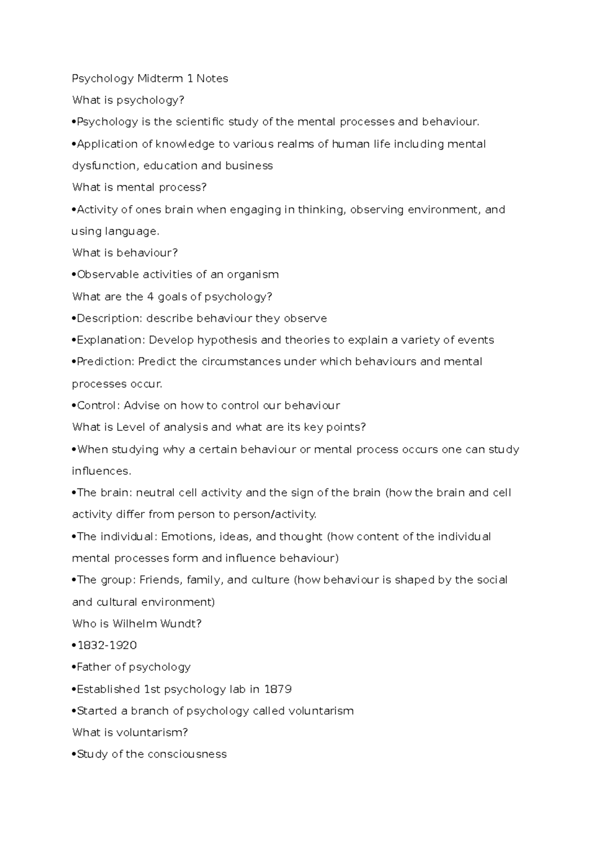 Psychology Midterm 1 Notes - Psychology Midterm 1 Notes What is ...