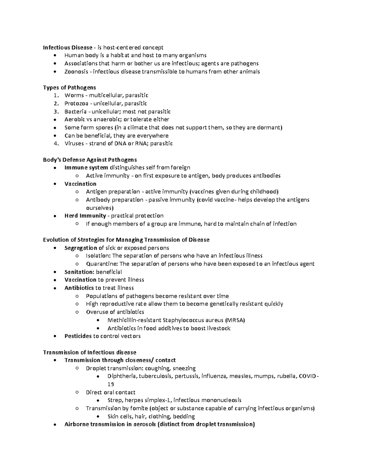 Infectious Disease - Notes for BIO 101: Understanding Pathogens and ...