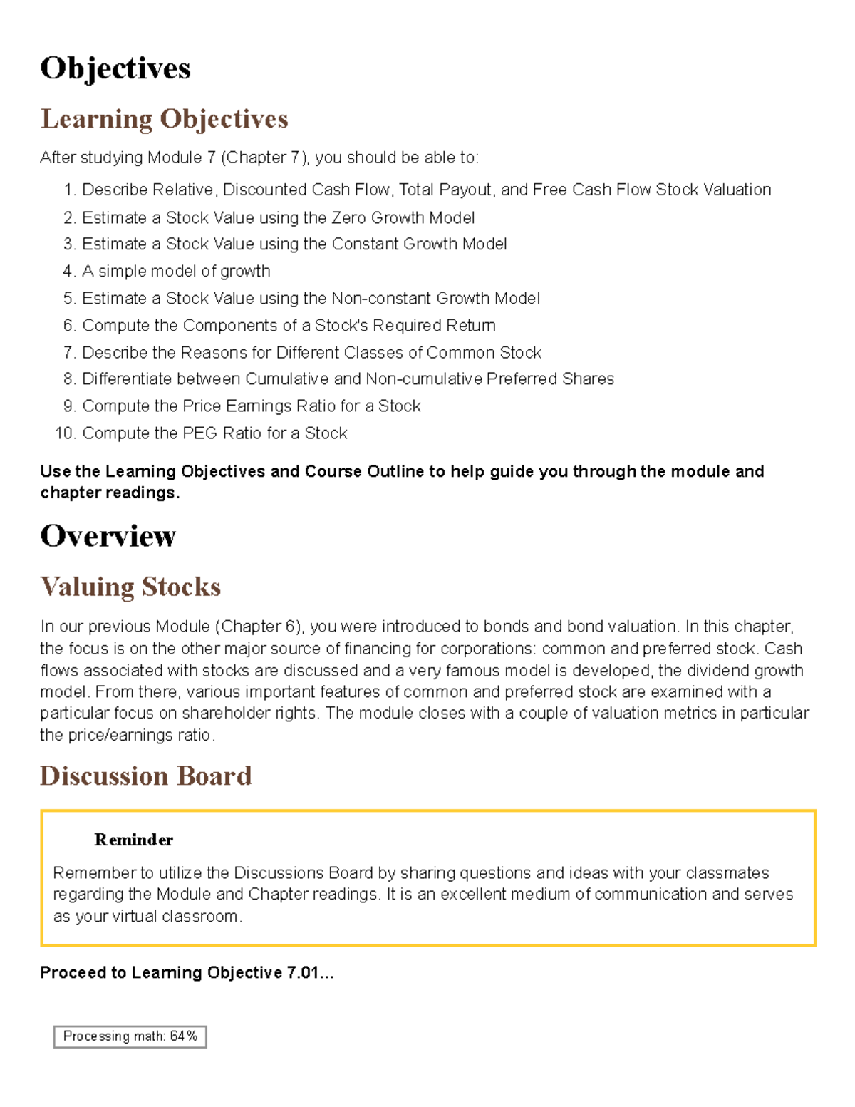 CFIN300, Module 7 - Objectives - Objectives Learning Objectives After ...