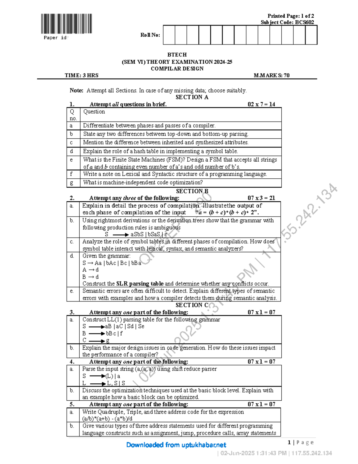 BCS602 - Compiler Design Theory Exam Notes - Studocu