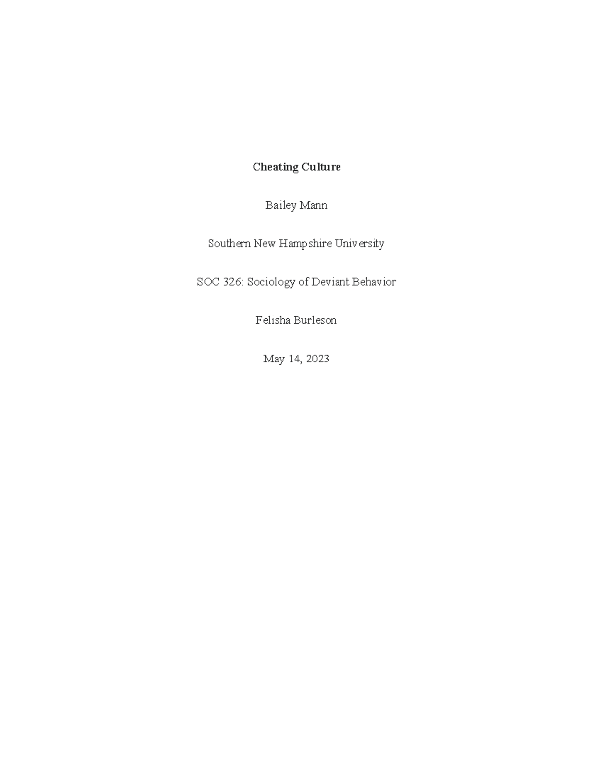 SOC 326 Short Paper on Cheating Culture and Academic Dishonesty - Studocu