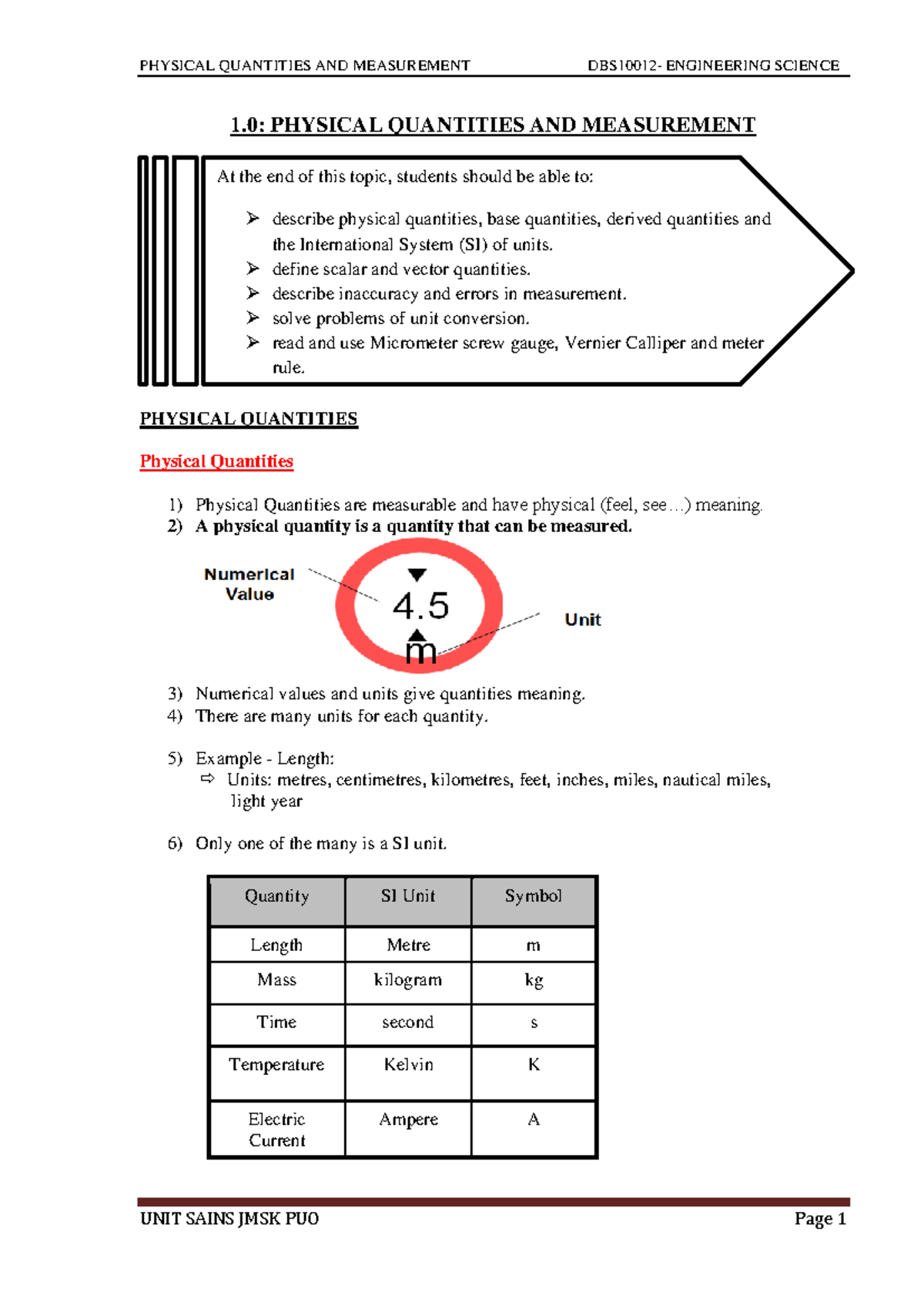 Engineering Science Chapter 1: Physical Quantities & Measurement - Studocu