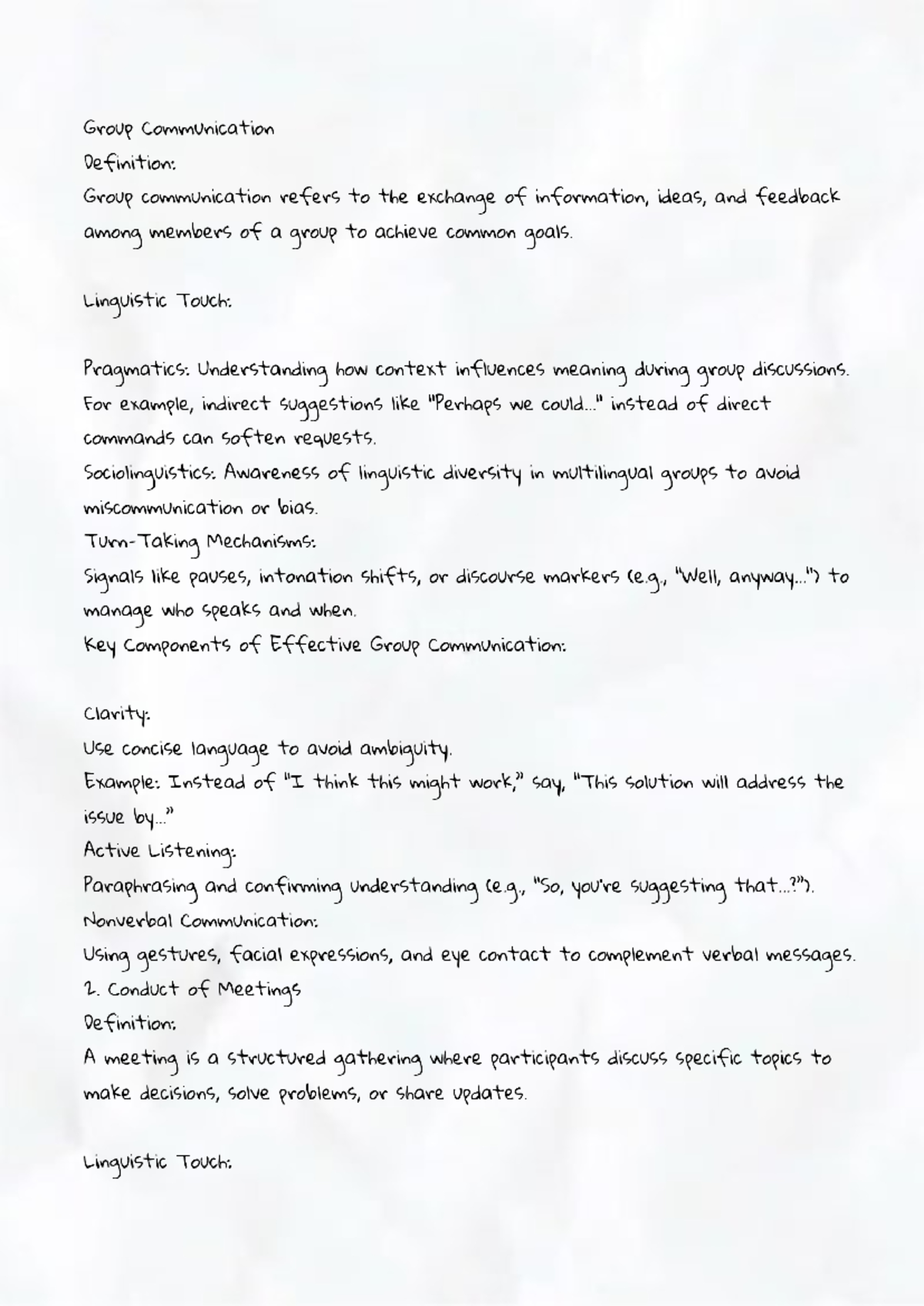 CSL Lecture 2: Group Communication & Meeting Conduct Notes - Studocu