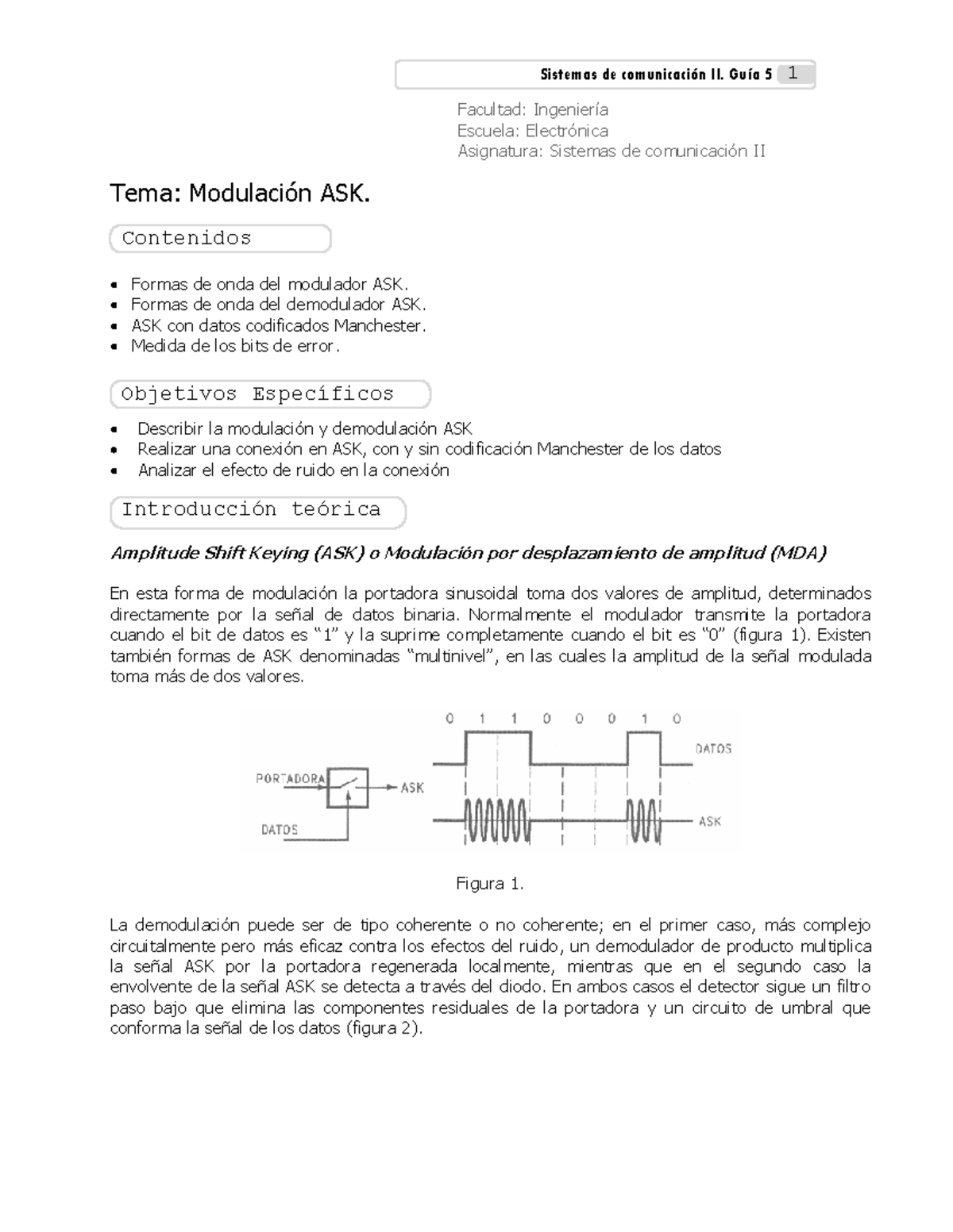 Modulación ASK en Sistemas de Comunicación II - Práctica Guía 5 - Studocu