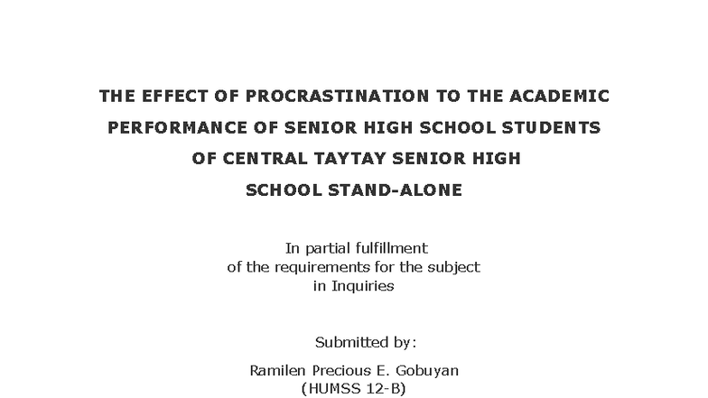 The Impact of Procrastination on Academic Performance of Senior High ...
