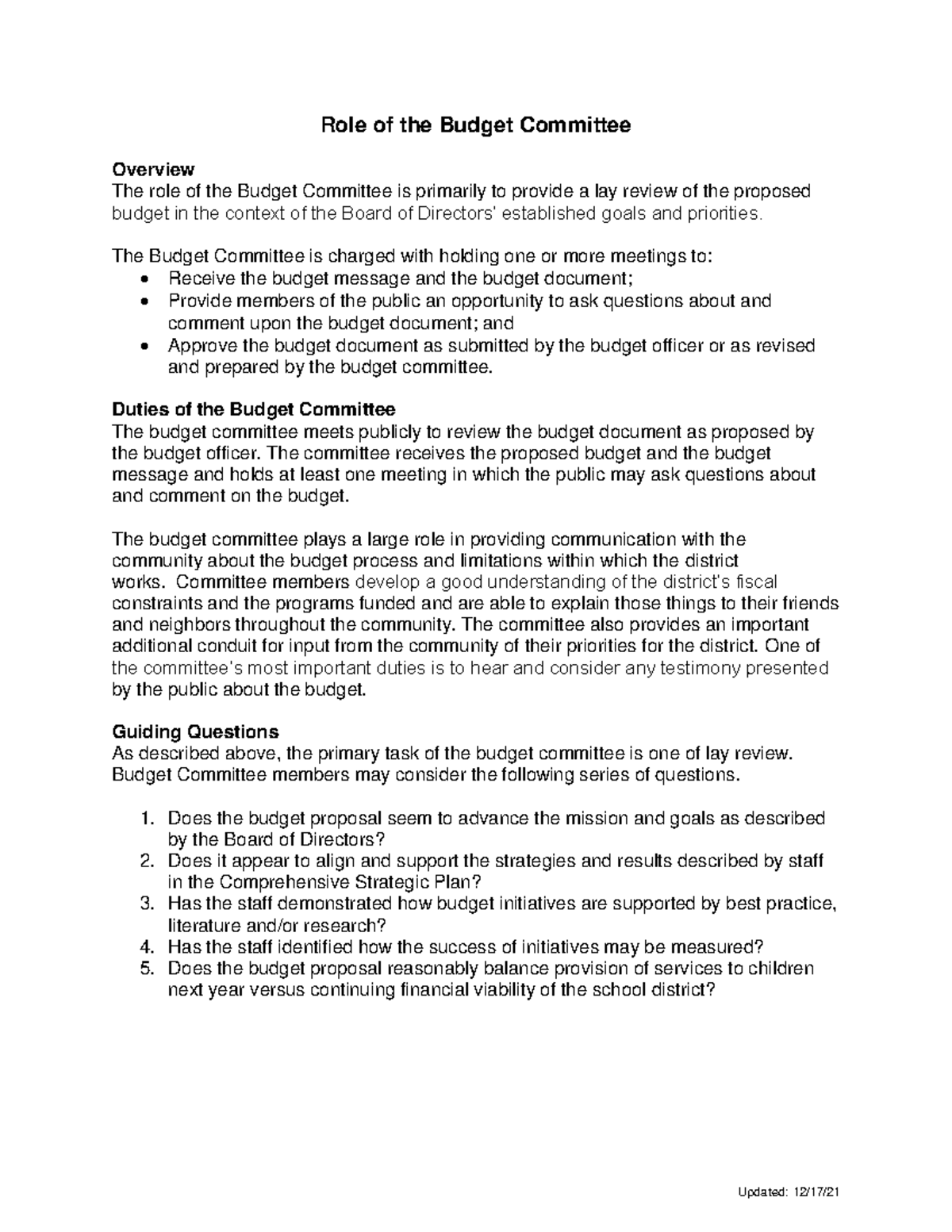 Budget Committee's Role in Local Government Planning - Studocu