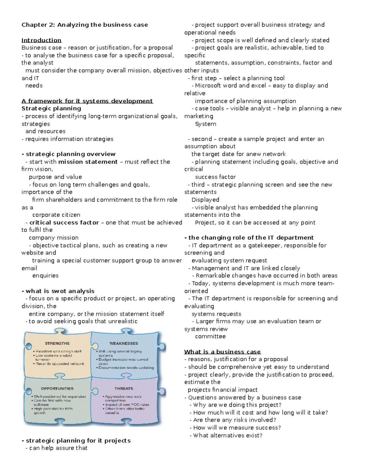 AIS Chapter 2 - Analyzing Business Case for IT Projects - Studocu
