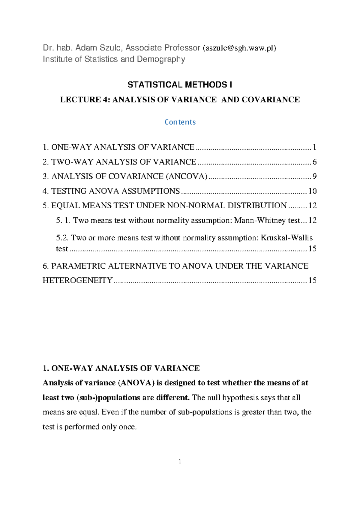 STAT 101: Lecture 4 - Analysis of Variance and Covariance (ANOVA/ANCOVA ...