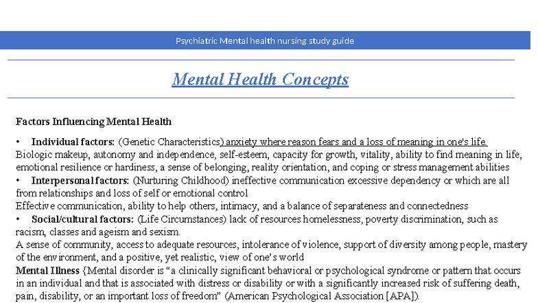 Psychiatric Nursing Final Study Guide: Key Concepts & Theories - Studocu