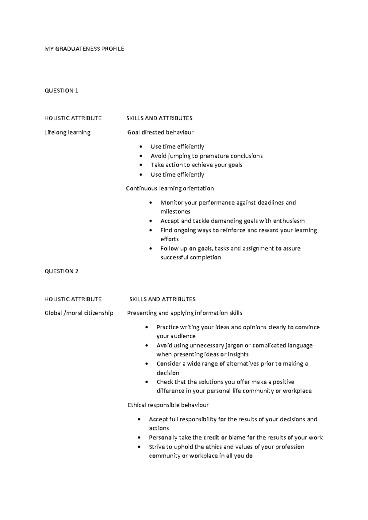 MY Graduateness Profile: Holistic Attributes & Skills Analysis - Studocu