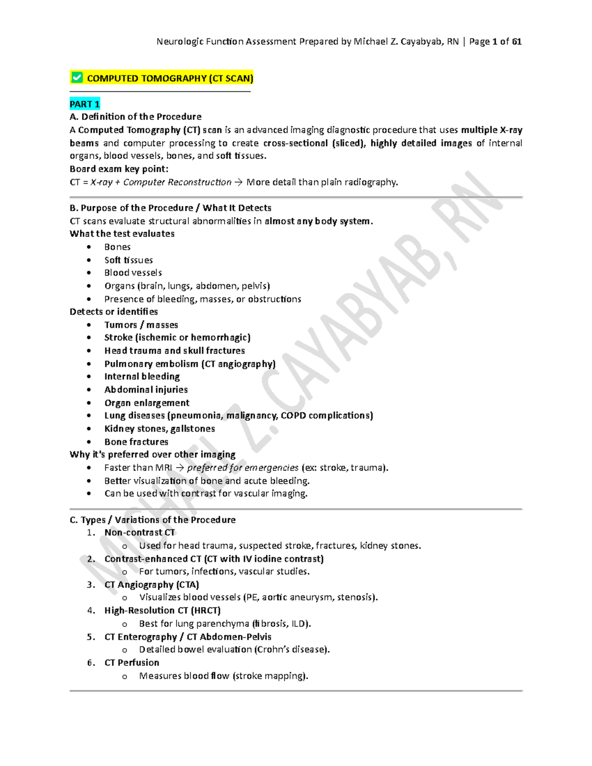 Neurologic Function Assessment: CT, PET, MRI, and SPECT Overview - Studocu