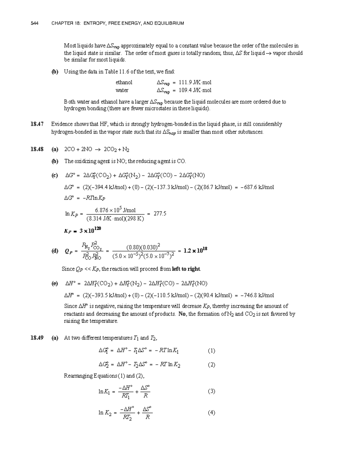544 CHAPTER 18: ENTROPY, FREE ENERGY, AND EQUILIBRIUM - Solutions - Studocu