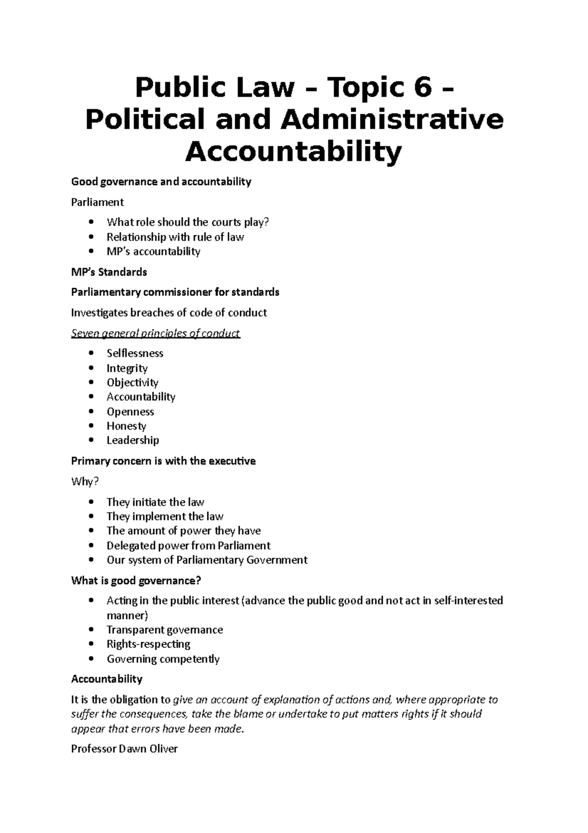Public Law PBL1001: Week 6 Notes on Political Accountability - Studocu