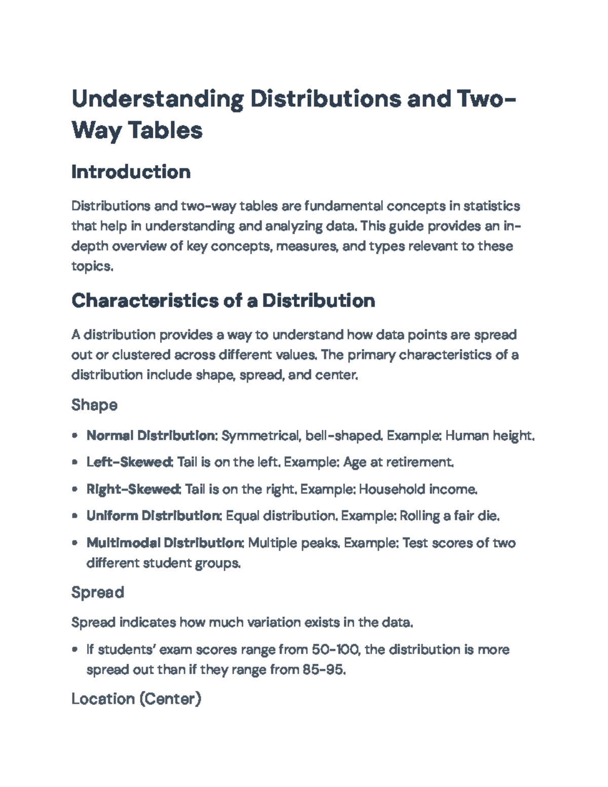 Understanding Distributions and Two-Way Tables in Statistics ...