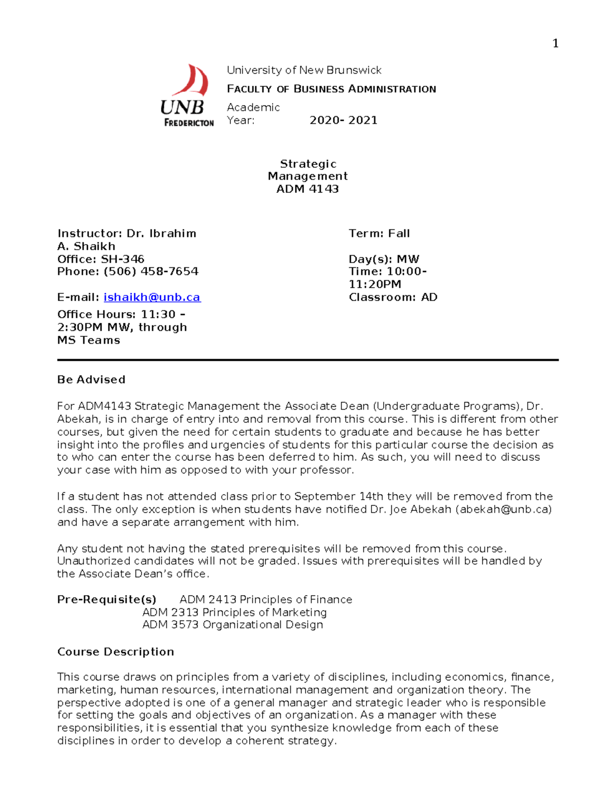ADM 4143 Strategic Management Course Syllabus - Fall 2021 - Studocu