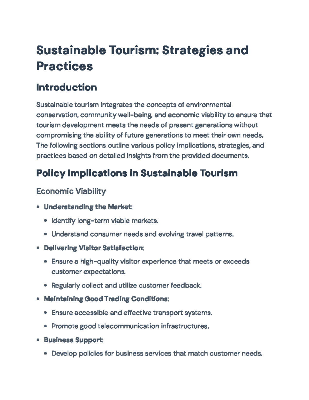 Sustainable Tourism Strategies and Practices: Policy Implications ...