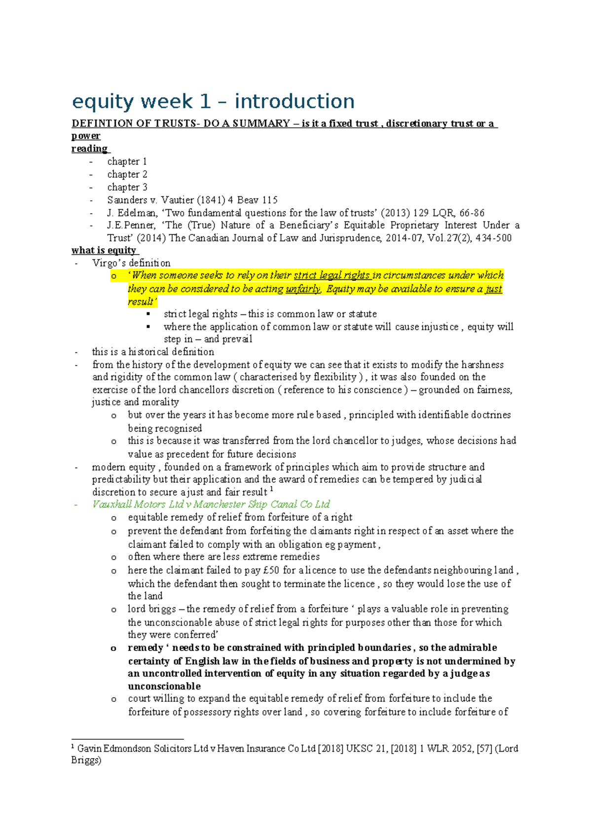 Equity Introduction: Understanding Trusts and Legal Principles (LAW101 ...