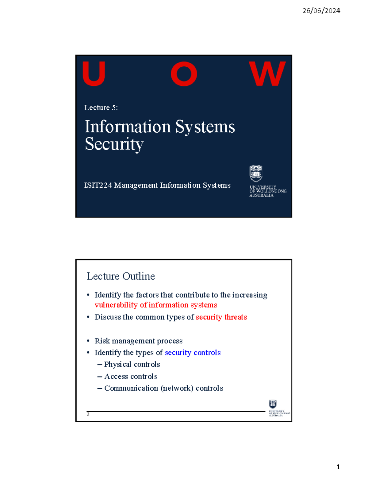 ISIT224 Lecture 5: Understanding Information Systems Security - Studocu