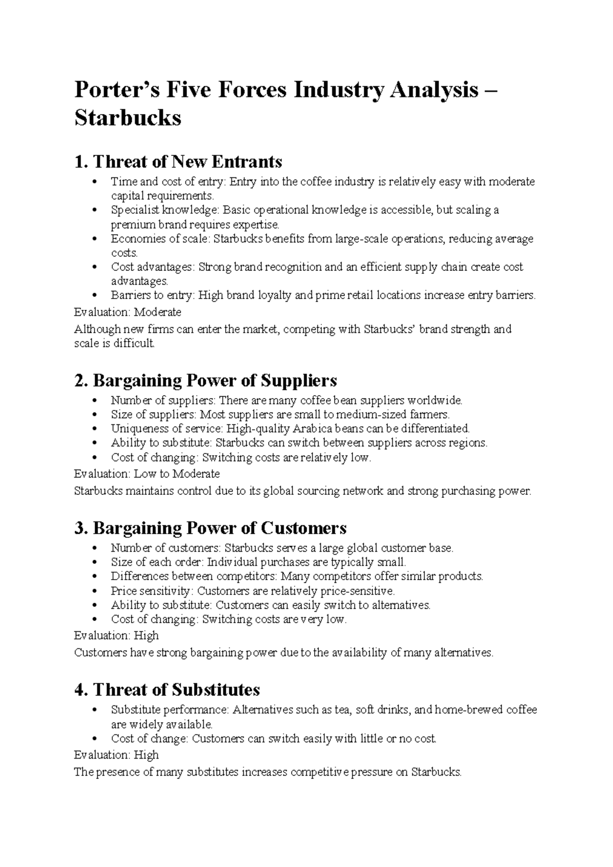 Porter's Five Forces Analysis of Starbucks (Homework) - Studocu