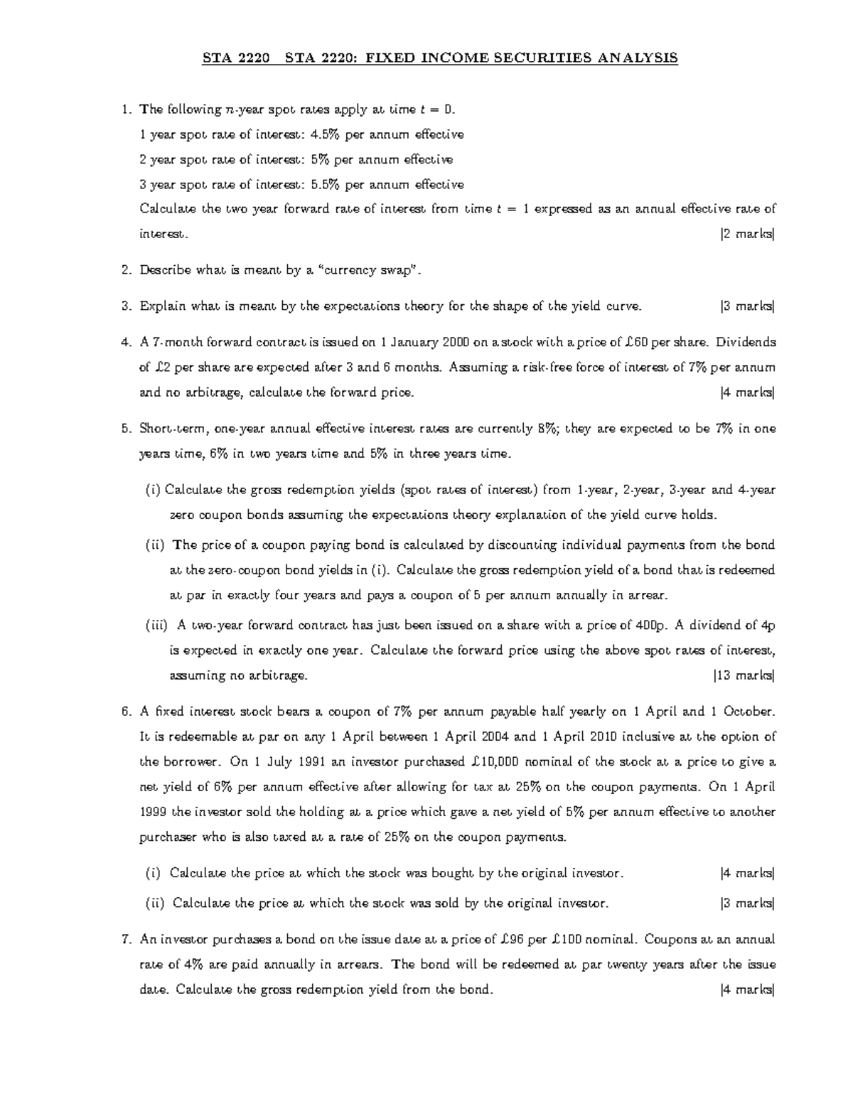 STA 2191: Fixed Income Securities Analysis - Comprehensive Study Guide ...