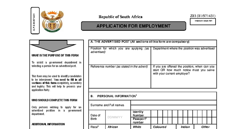 Approved Z83 Form - Application for Employment Notes - Studocu