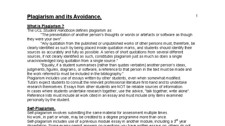 Plagiarism and Its Avoidance: Guidelines for UCL Students (0003) - Studocu