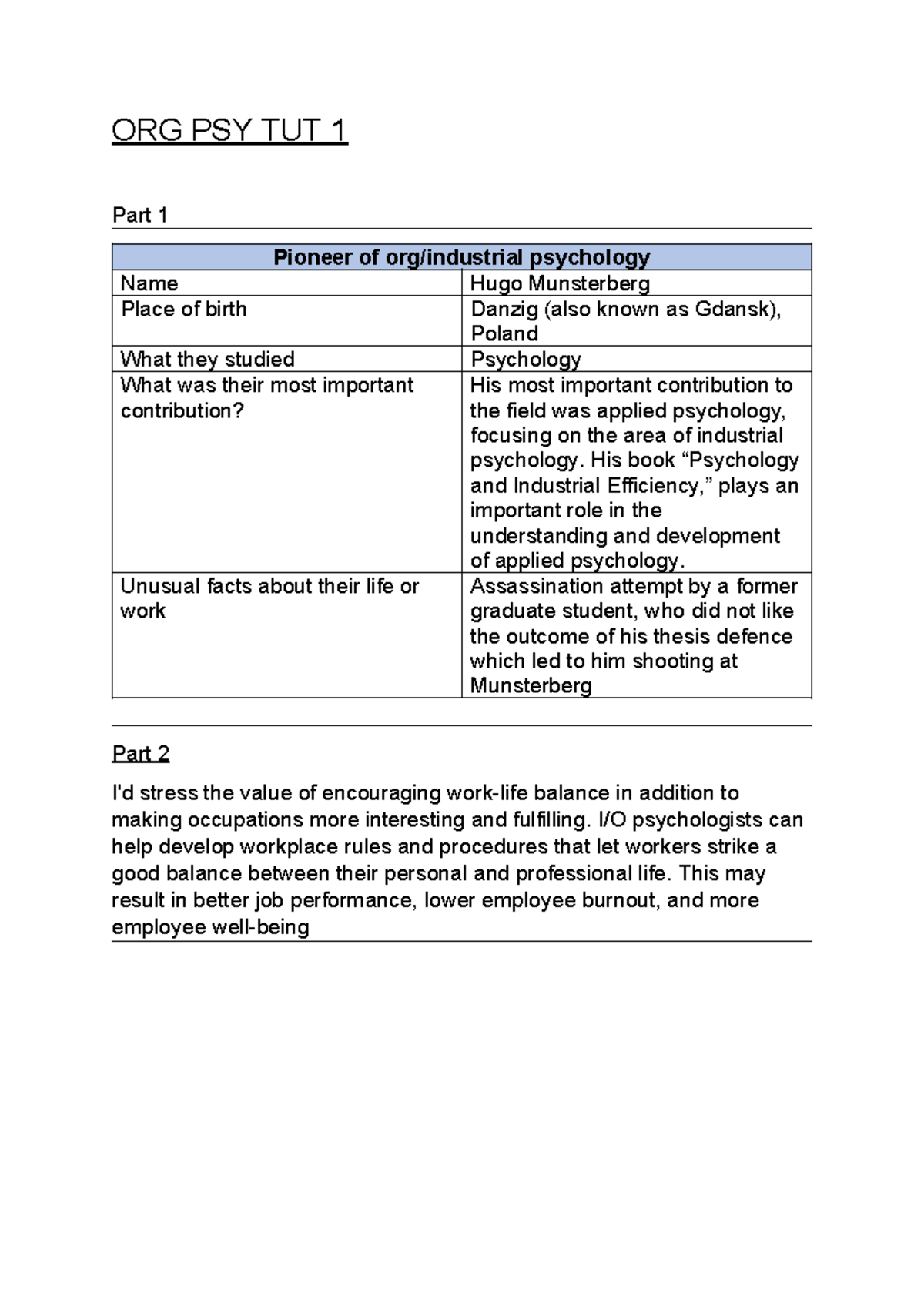 ORG PSY TUT 1: Insights on Hugo Munsterberg's Contributions and Work ...