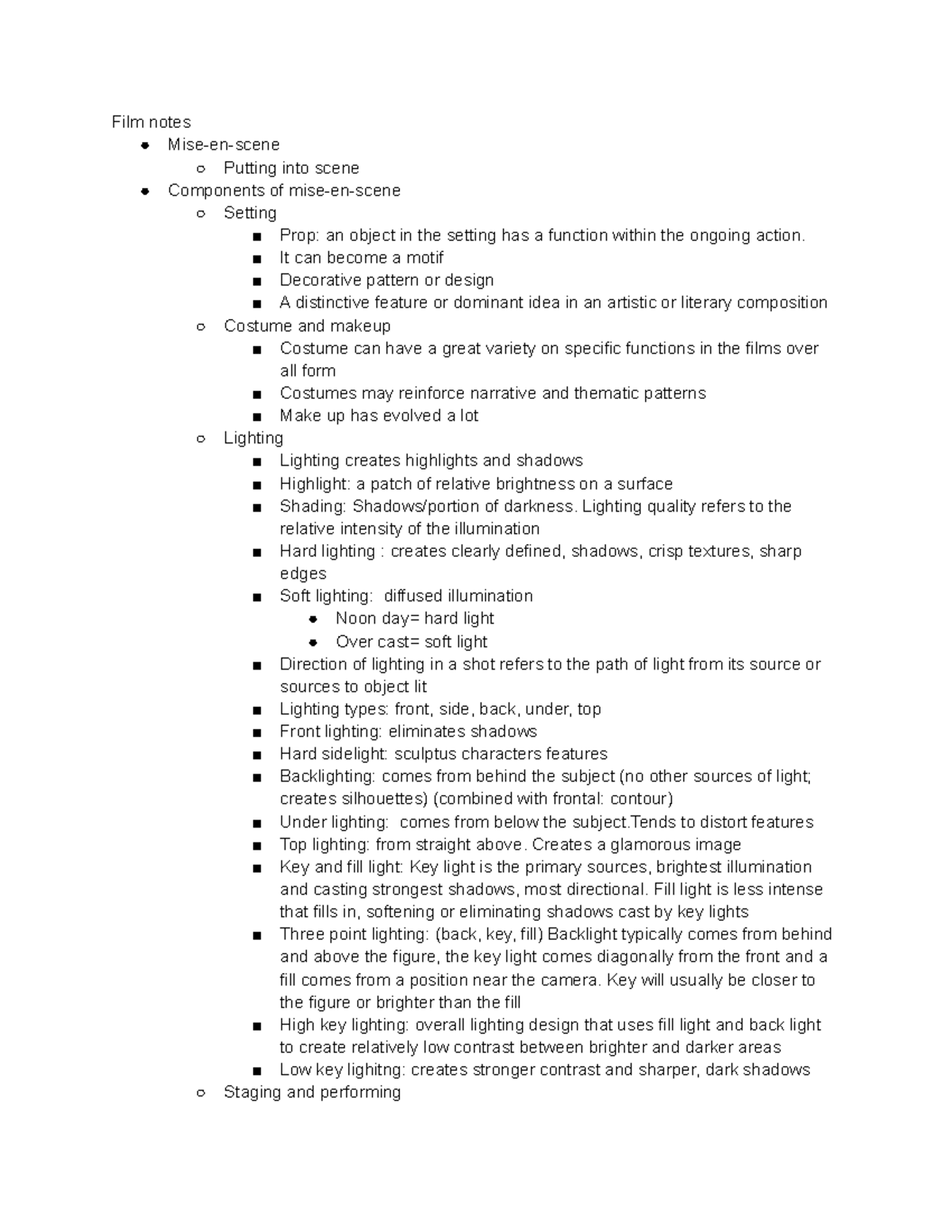 FIM 202: Comprehensive Film Notes on Cinematic Techniques and Elements ...